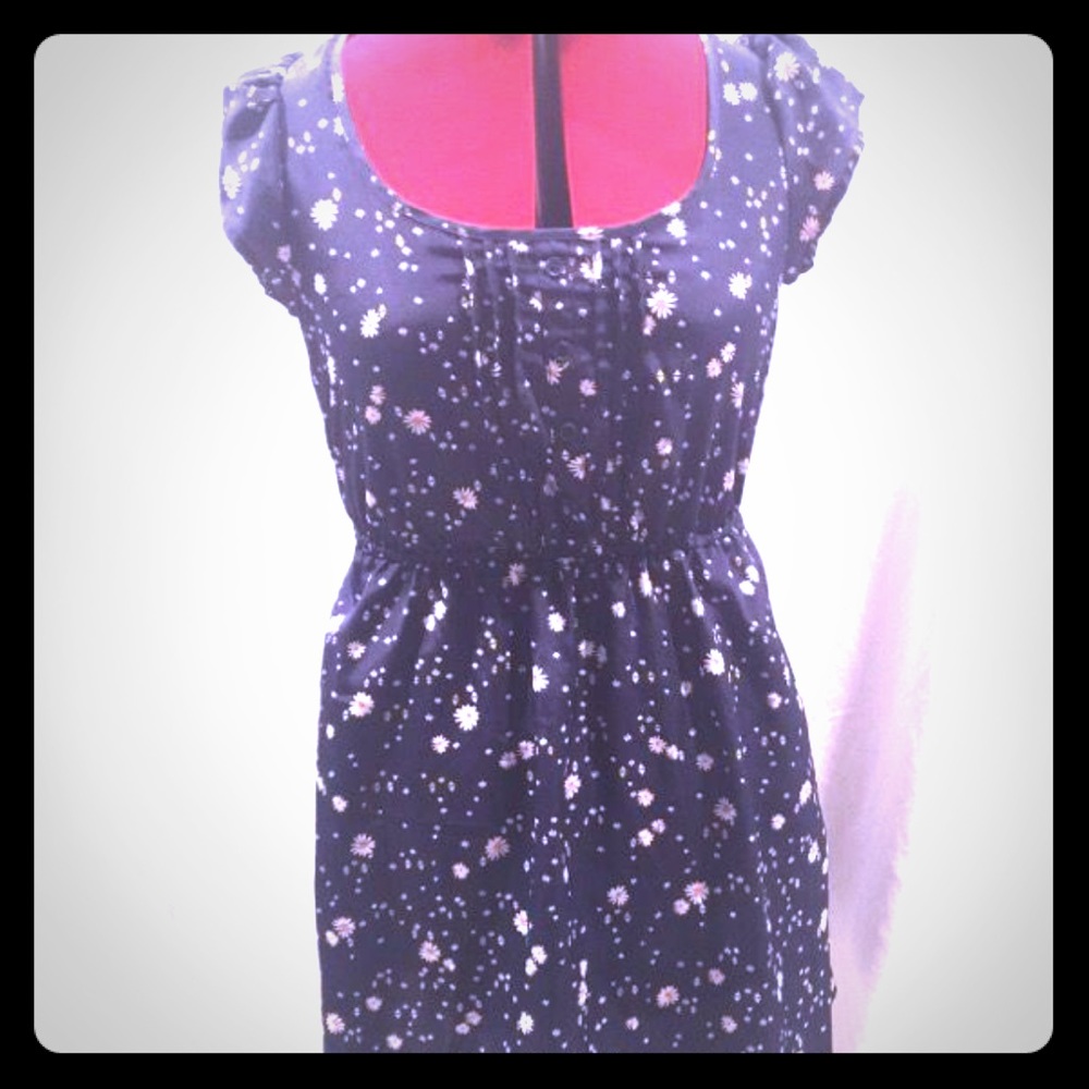 Navy blue daisy print dress